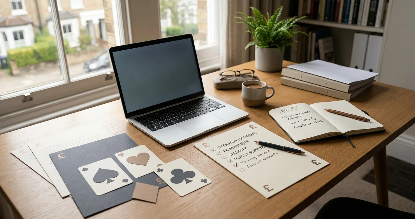 Editorial desk illustrating a UK casino review checklist